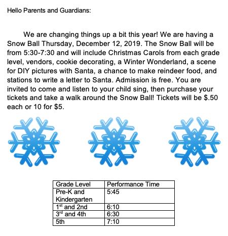 Van Wert Elementary School Winter Snow Ball