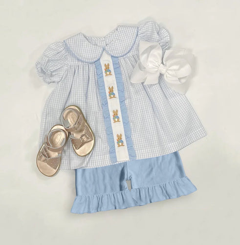 Blue Puff Sleeve Bunny short set