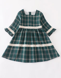Forest Plaid Lace Tiered Ruffle Dress