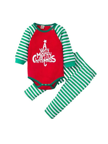 BCV Very Merry Christmas Striped bodysuit