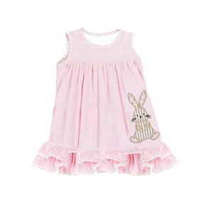 Pink Sleeveless Bunny Embroidered Dress