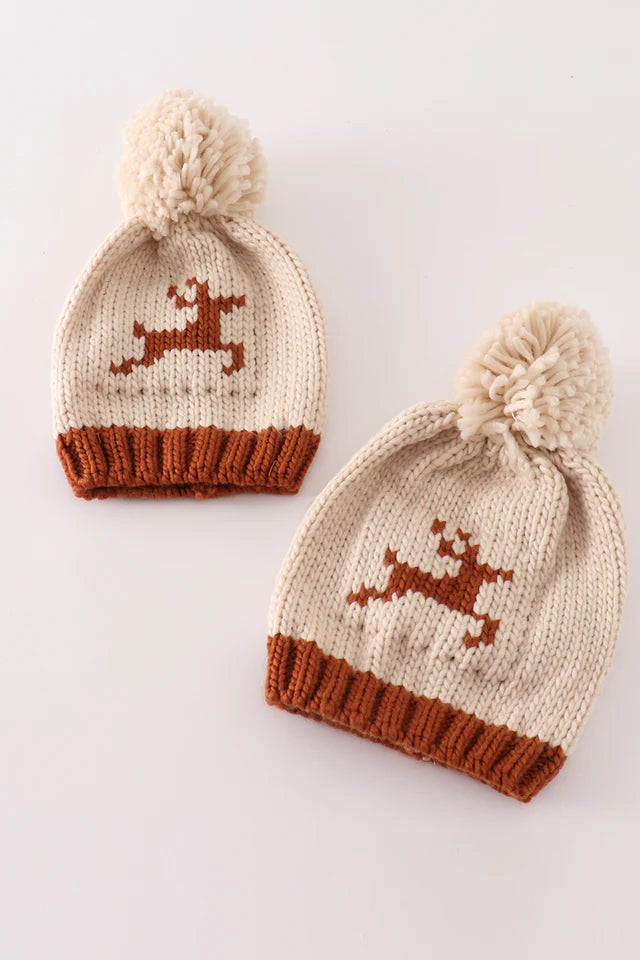 Beige Pom Pom Beanies