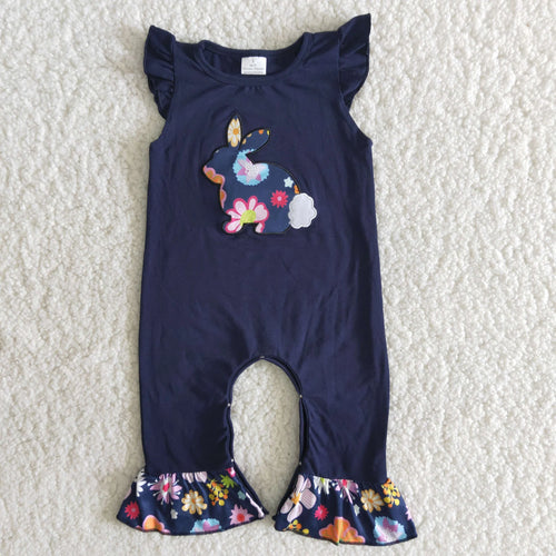 Girls Embroidery Easter Bunny Romper